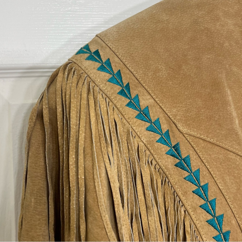Vintage 80’s Pioneer Wear Fringe Suede Leather Tan Jacket Western Size S - Picture 13 of 15